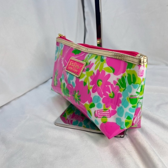 Lilly Pulitzer - Estée Lauder Pink and Green Cosmetic Bag Vibrant Floral Design - Picture 2 of 5
